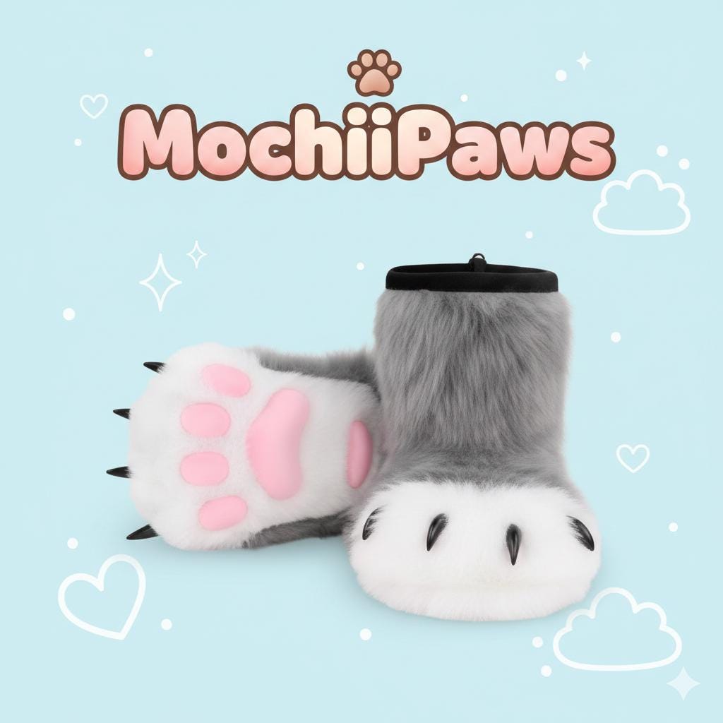 Furry Faux Fur Paw Shoes – Plush Cosplay Costume Boots with Claws, Kawaii Fursuit Feet