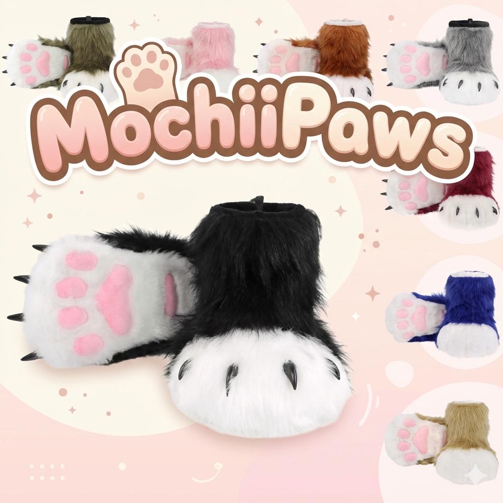 Furry Faux Fur Paw Shoes – Plush Cosplay Costume Boots with Claws, Kawaii Fursuit Feet