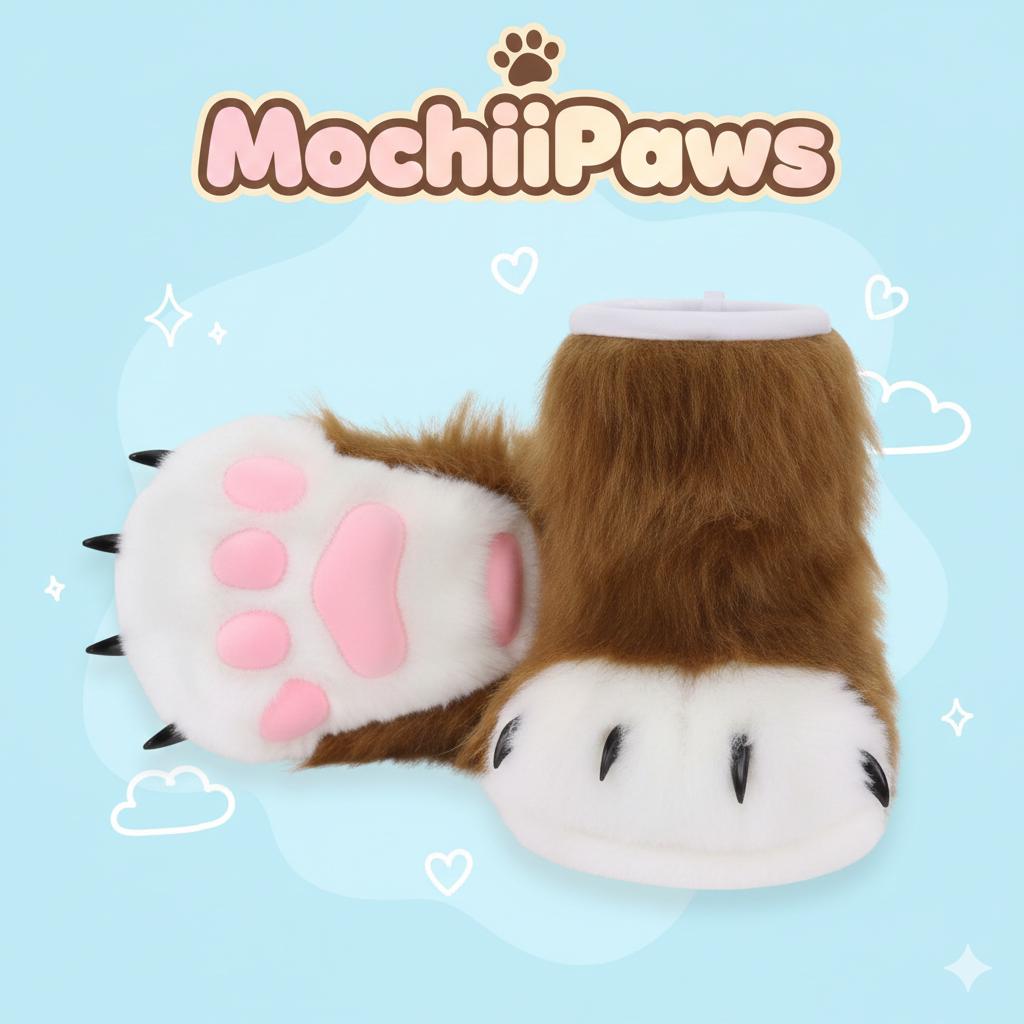 Furry Faux Fur Paw Shoes – Plush Cosplay Costume Boots with Claws, Kawaii Fursuit Feet