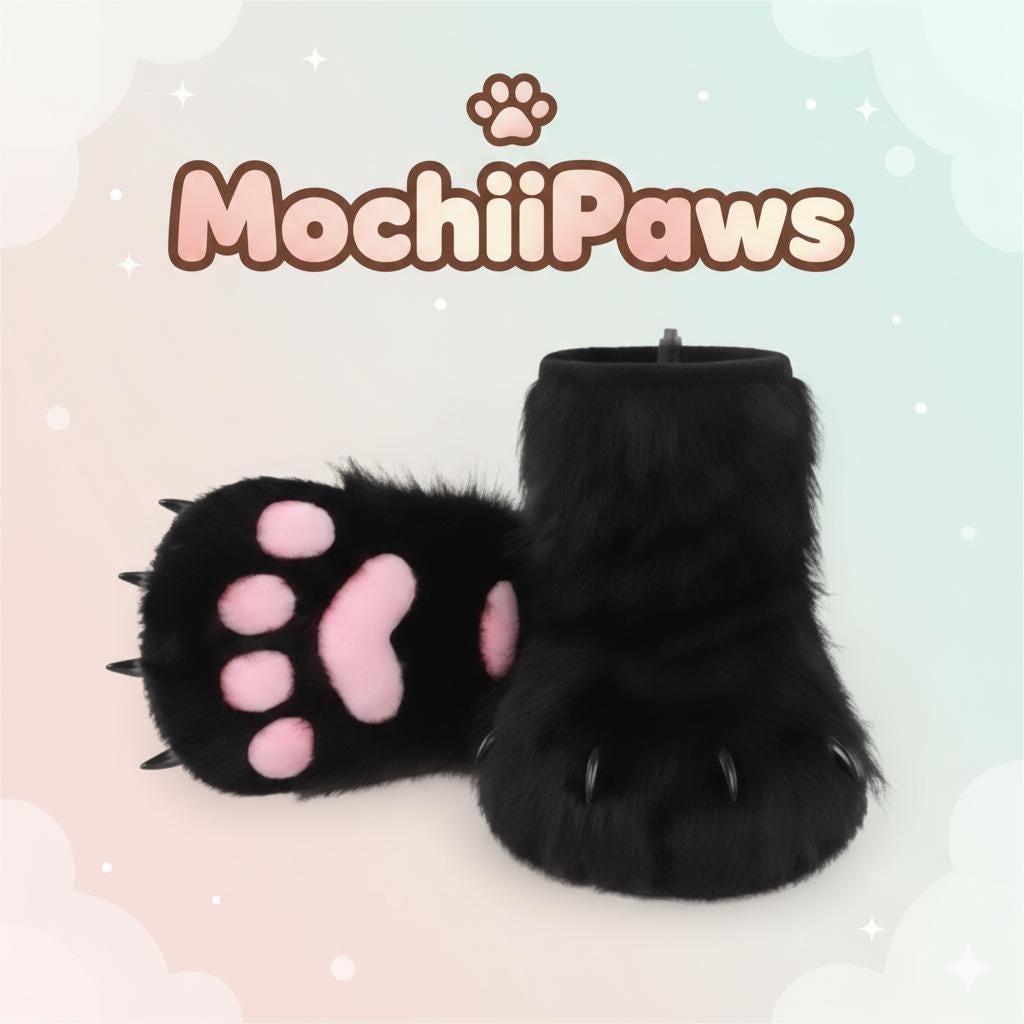 Furry Faux Fur Paw Shoes – Plush Cosplay Costume Boots with Claws, Kawaii Fursuit Feet